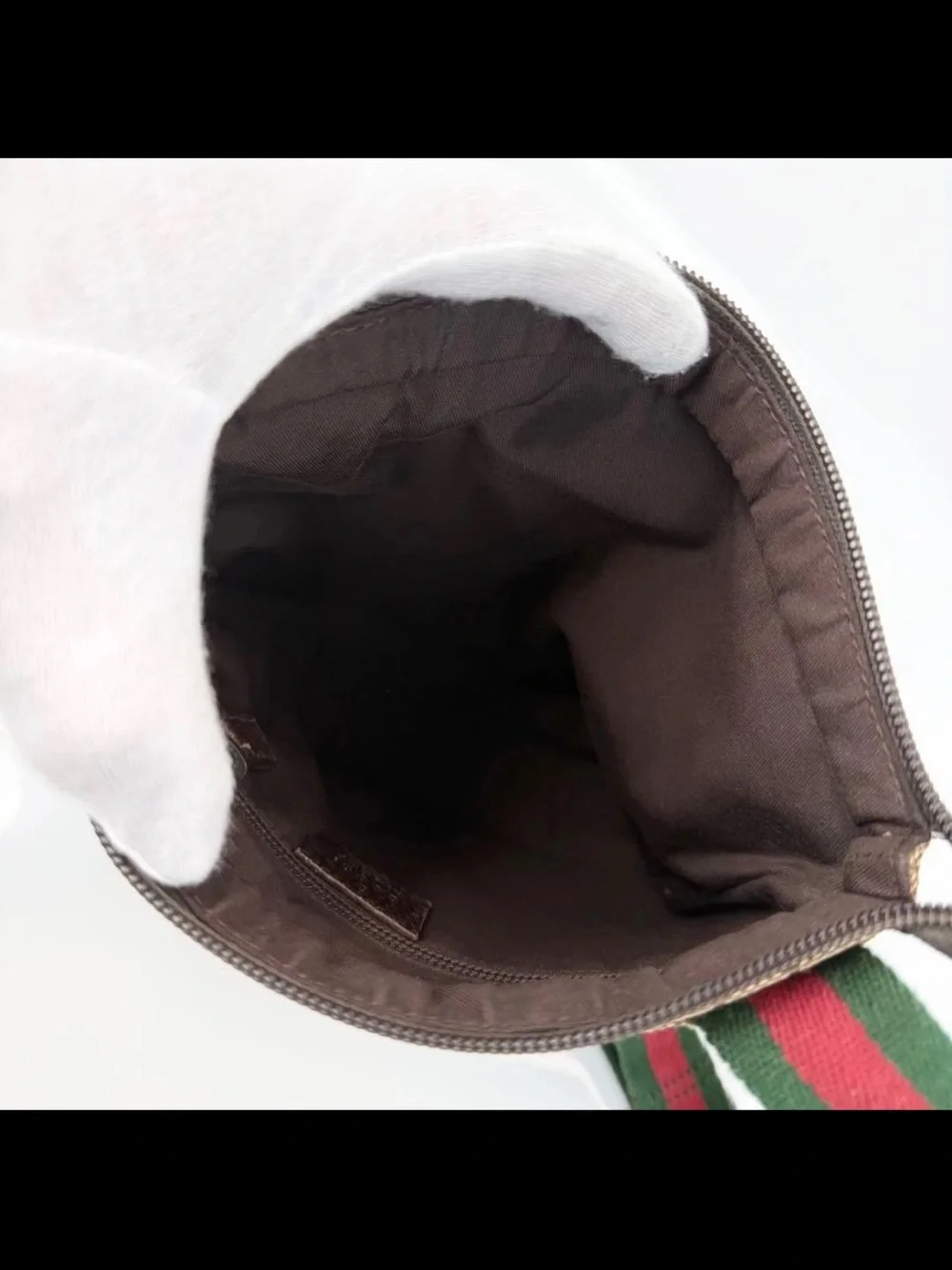 Gucci Brown GG Canvas Messenger Bag with Green-Red Web Strap